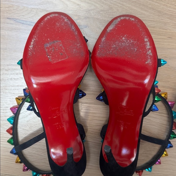 Louboutin Spikita Strap 100 Studded Suede Heels - Picture 4 of 4